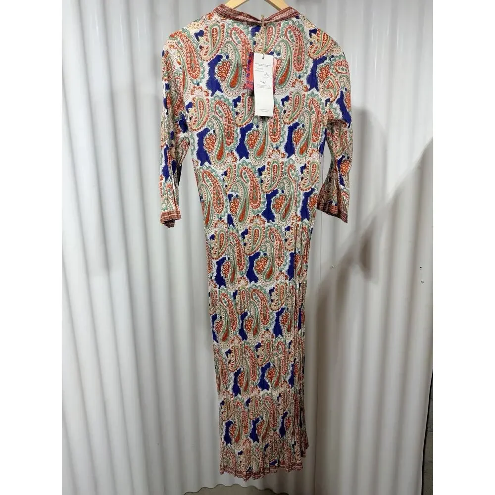 Nila Rubia NWT Hand Block Print Sz Sm Cotton Maxi Dress Two-Piece Layered